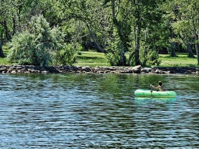 A person rowing in a boat