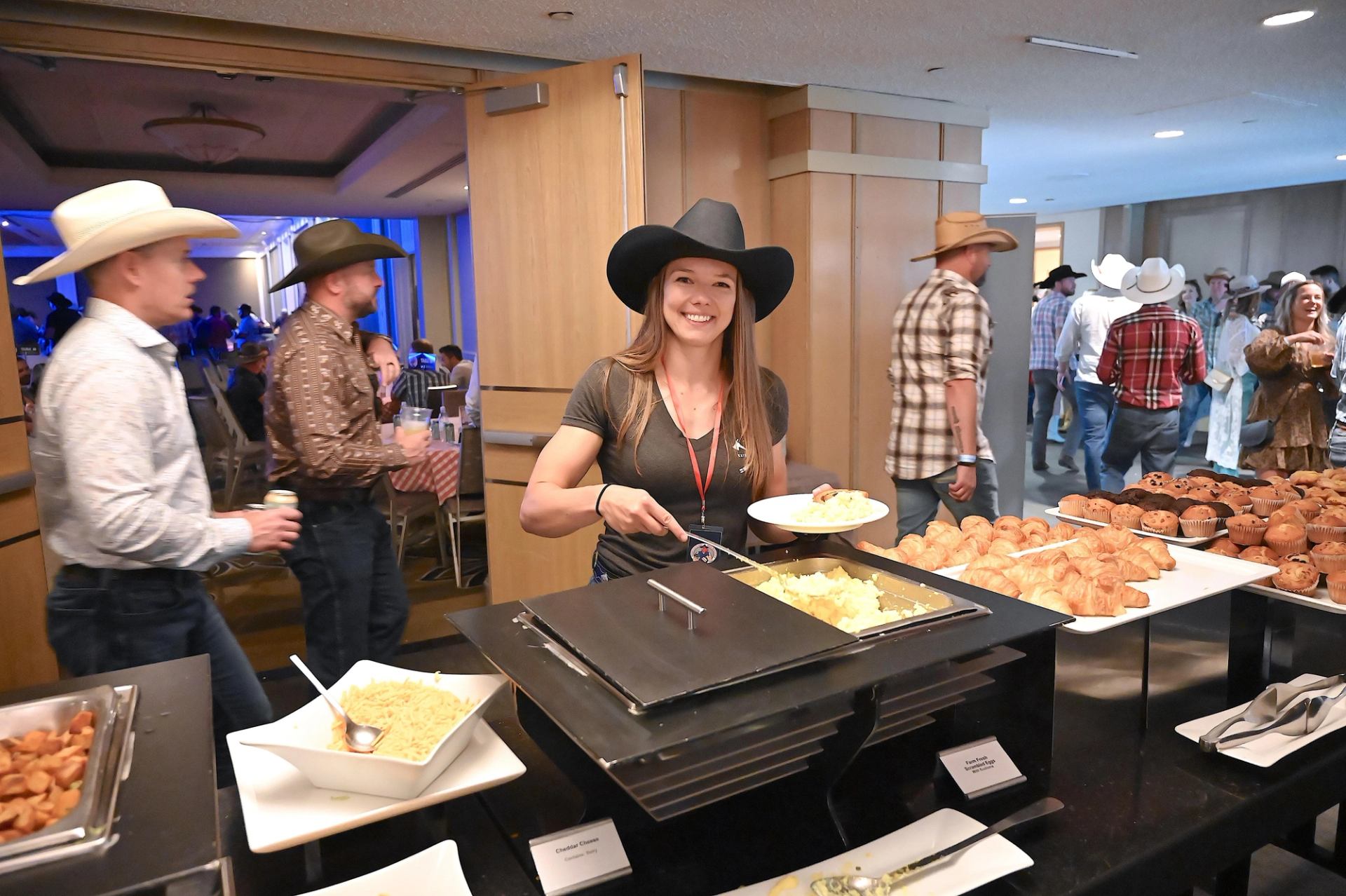 A girl at the breakfast buffet