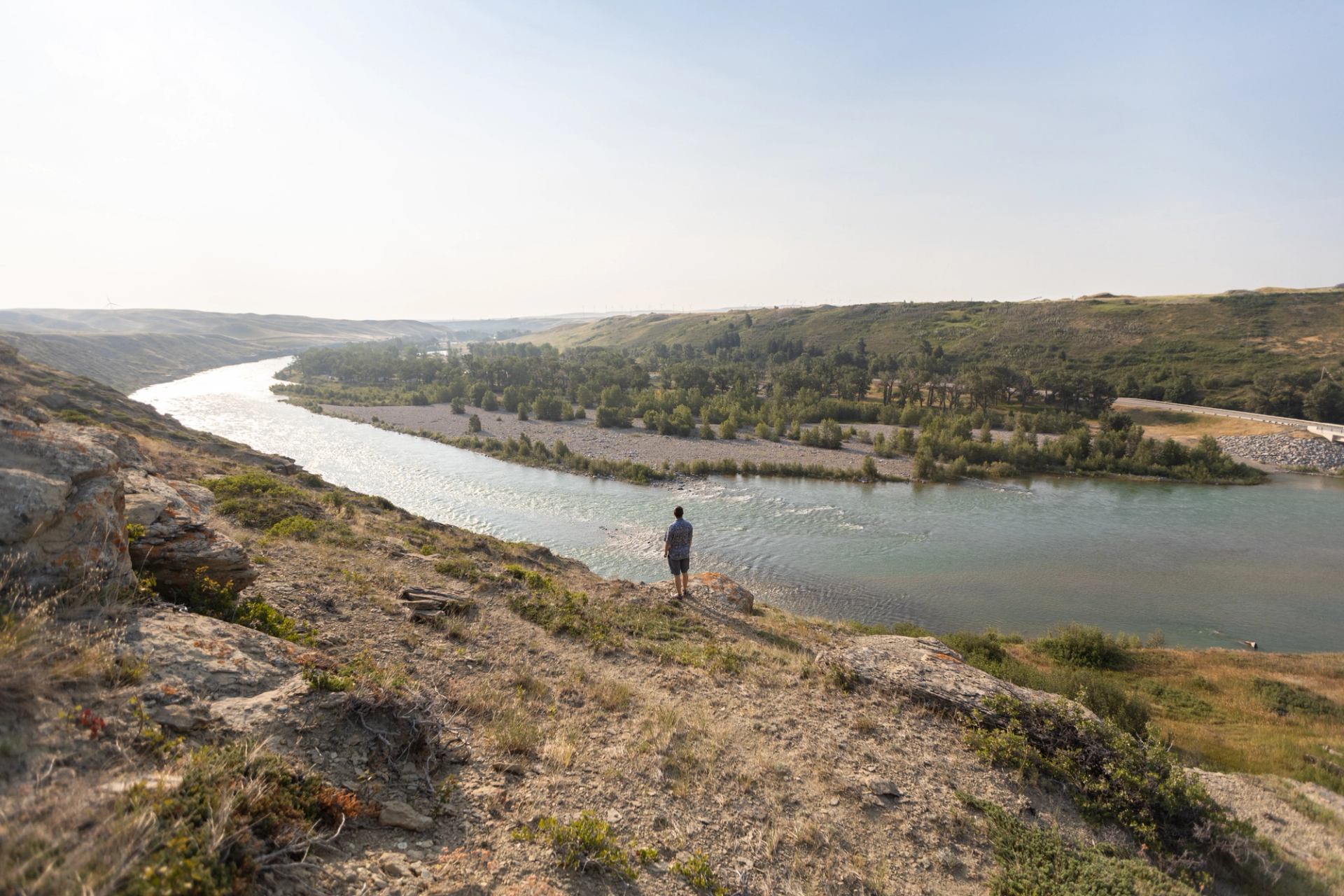 A hiker enjoys a view at Cottonwood Campground.