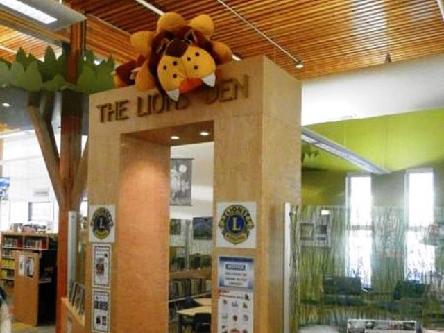 The Lion’s Den children’s area inside the library with playful décor.