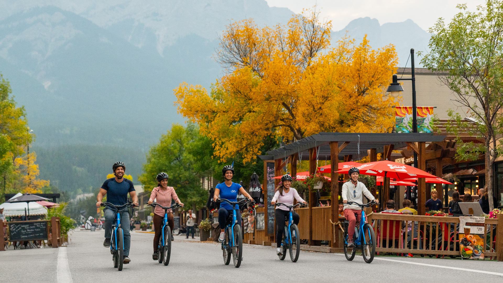 A group of people on bikes