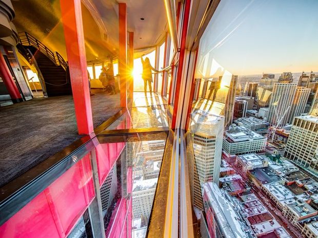 The glass floor of the Calgary Tower observation deck.