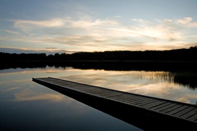 The dock at Twin Lakes at sunset.