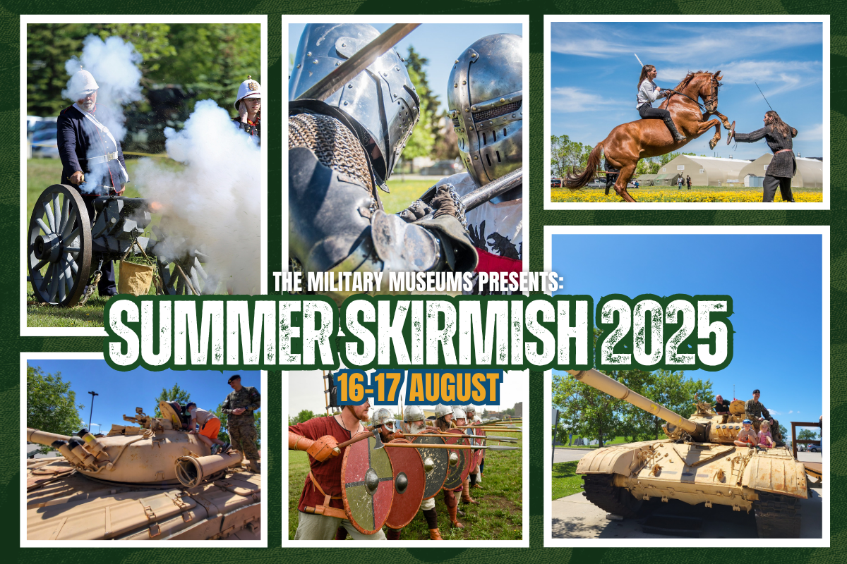 Armoured medieval soldier suit with cannon, shield, and cavalry rider on horseback.