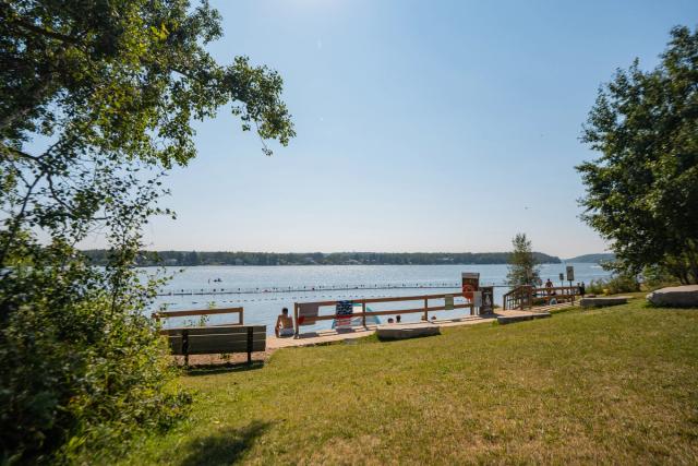 People enjoying Wizard Lake Jubilee Park on a summer day.