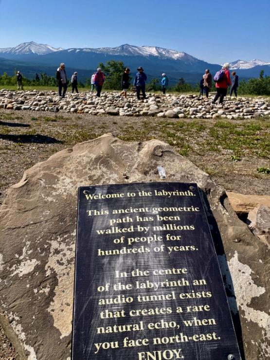 The welcome sign at Grande Cache Labyrinth Park.