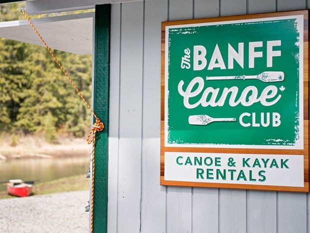 The exterior of the Banff Canoe Club building.