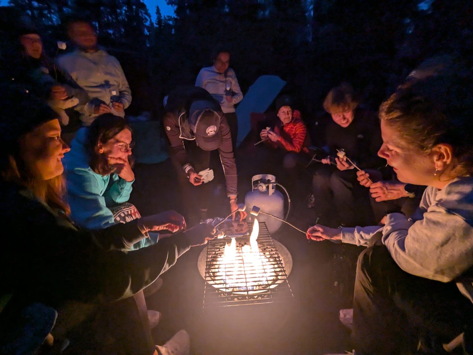 A group of people around a campfire