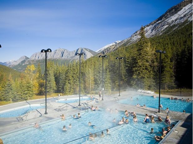 Wide shot of the Miette Hot Springs.