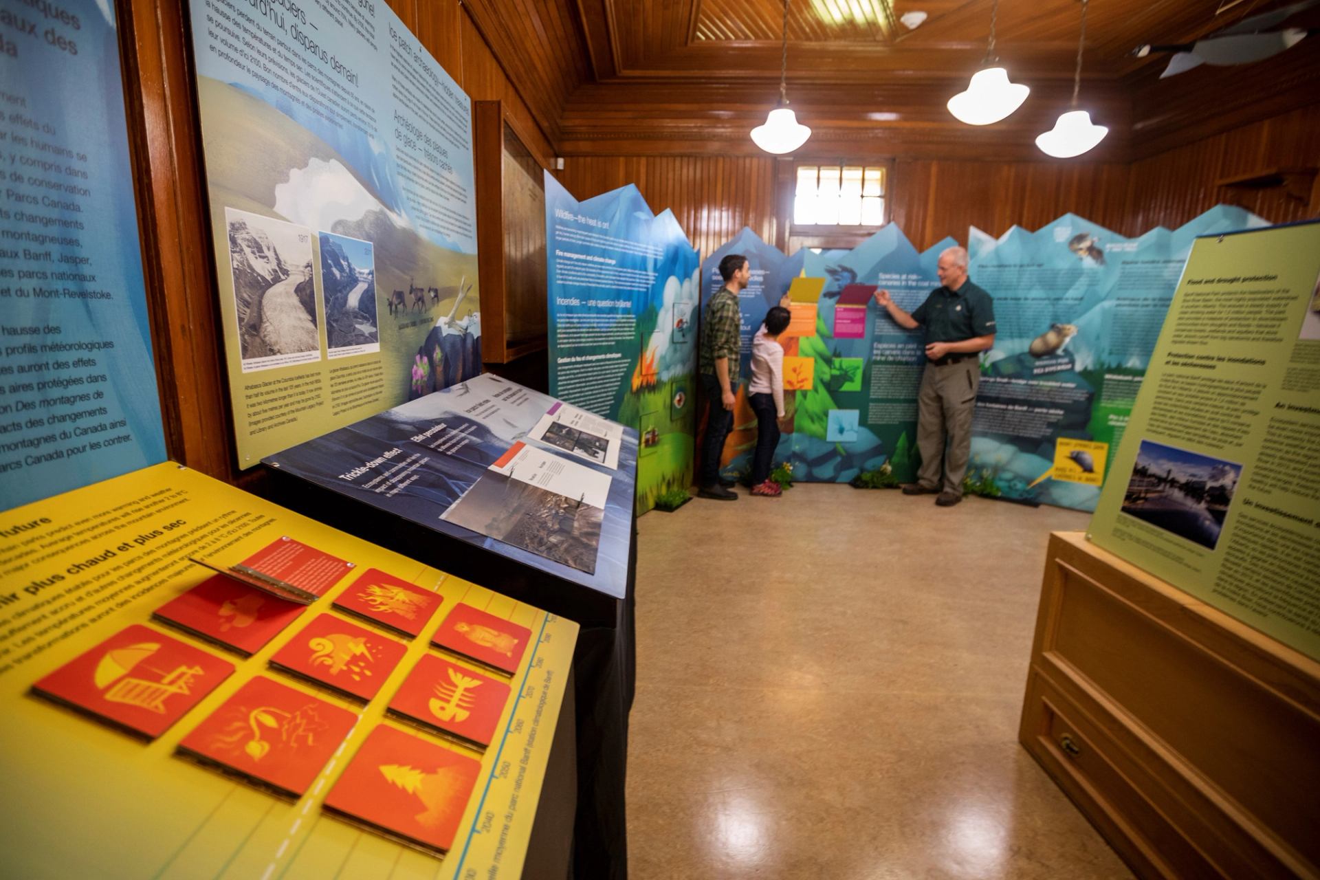 Visitors explore natural history displays inside Banff Park Museum.