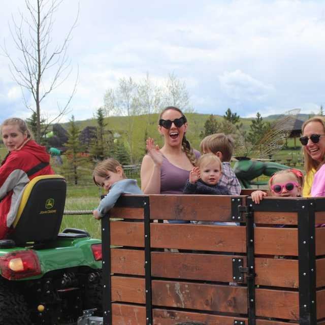 Children having a wagon ride.