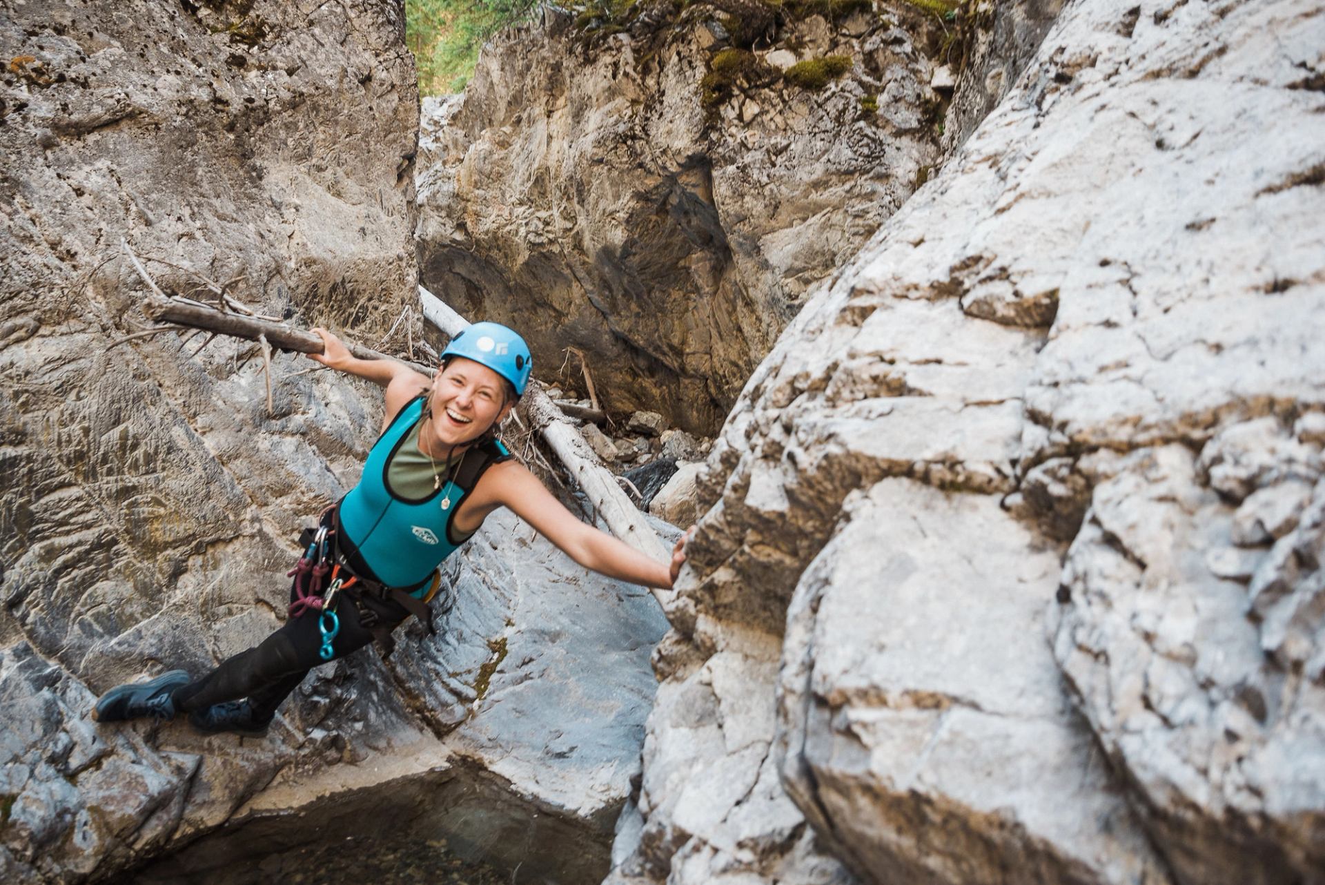 Woman smiles on a canyoning tour