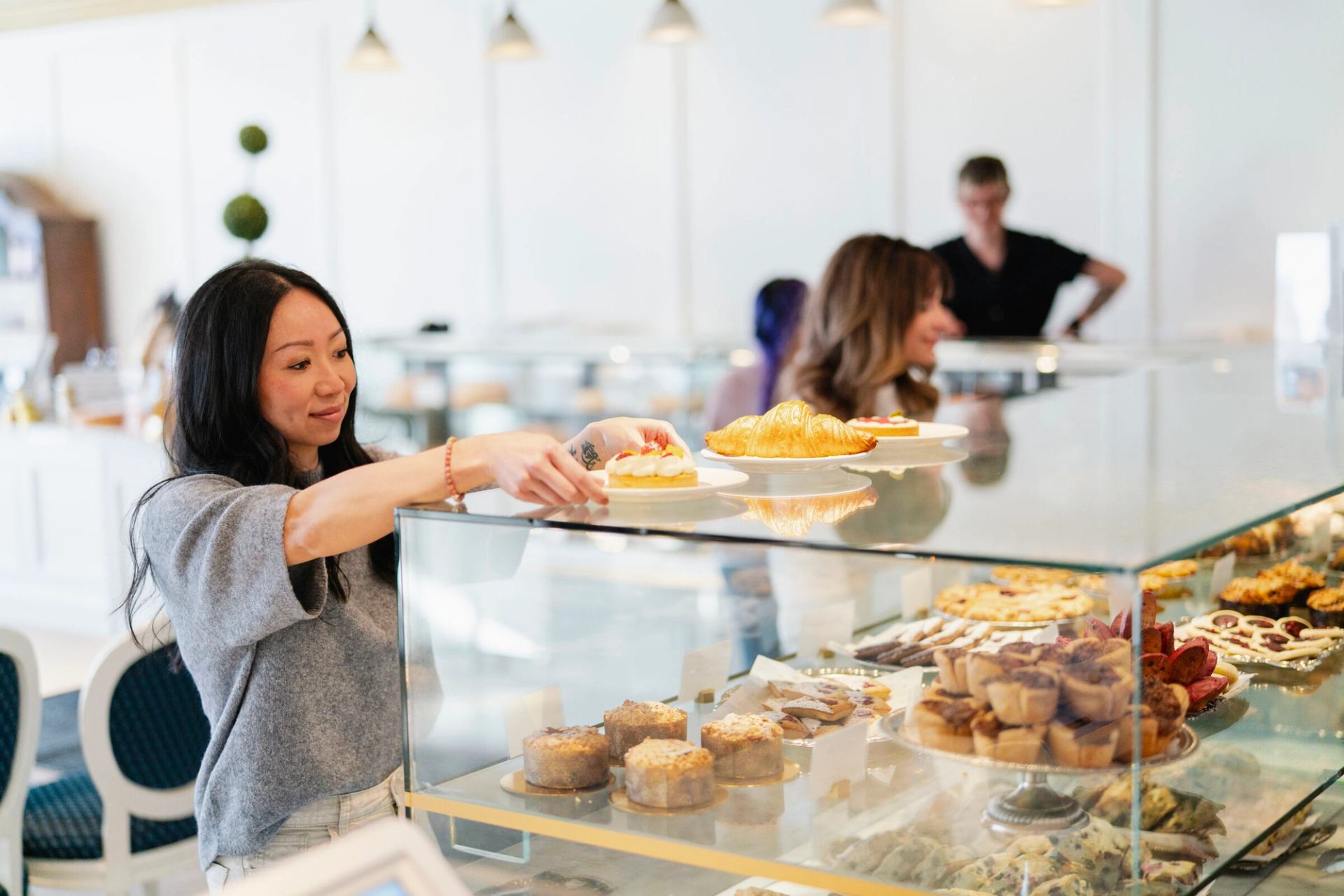 Desserts in display cases at Duchess Bake Shop