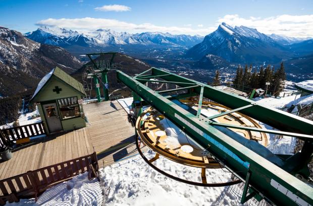 An ariel view of the chairlift turnaround at Mount Norquay in Banff National Park