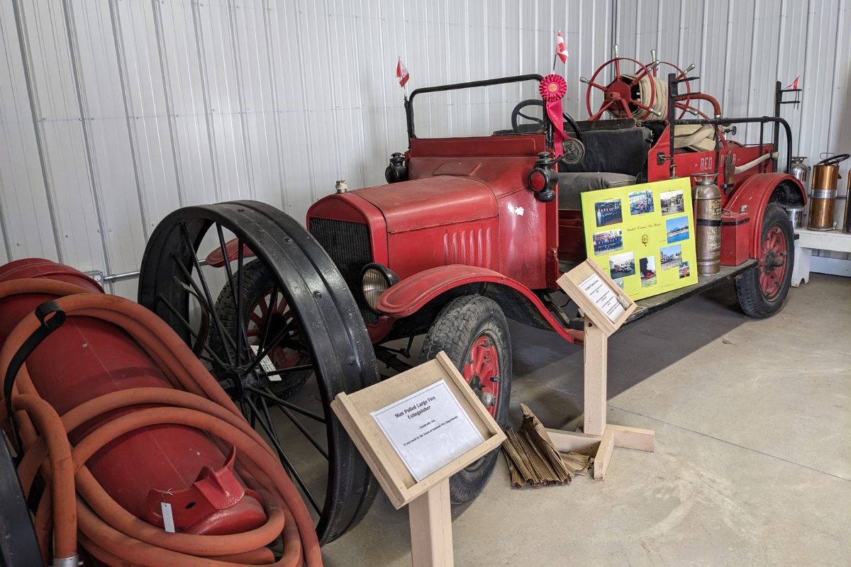 Retired Innisfail Fire Truck in the Fire Hall at the Innisfail Historical Village