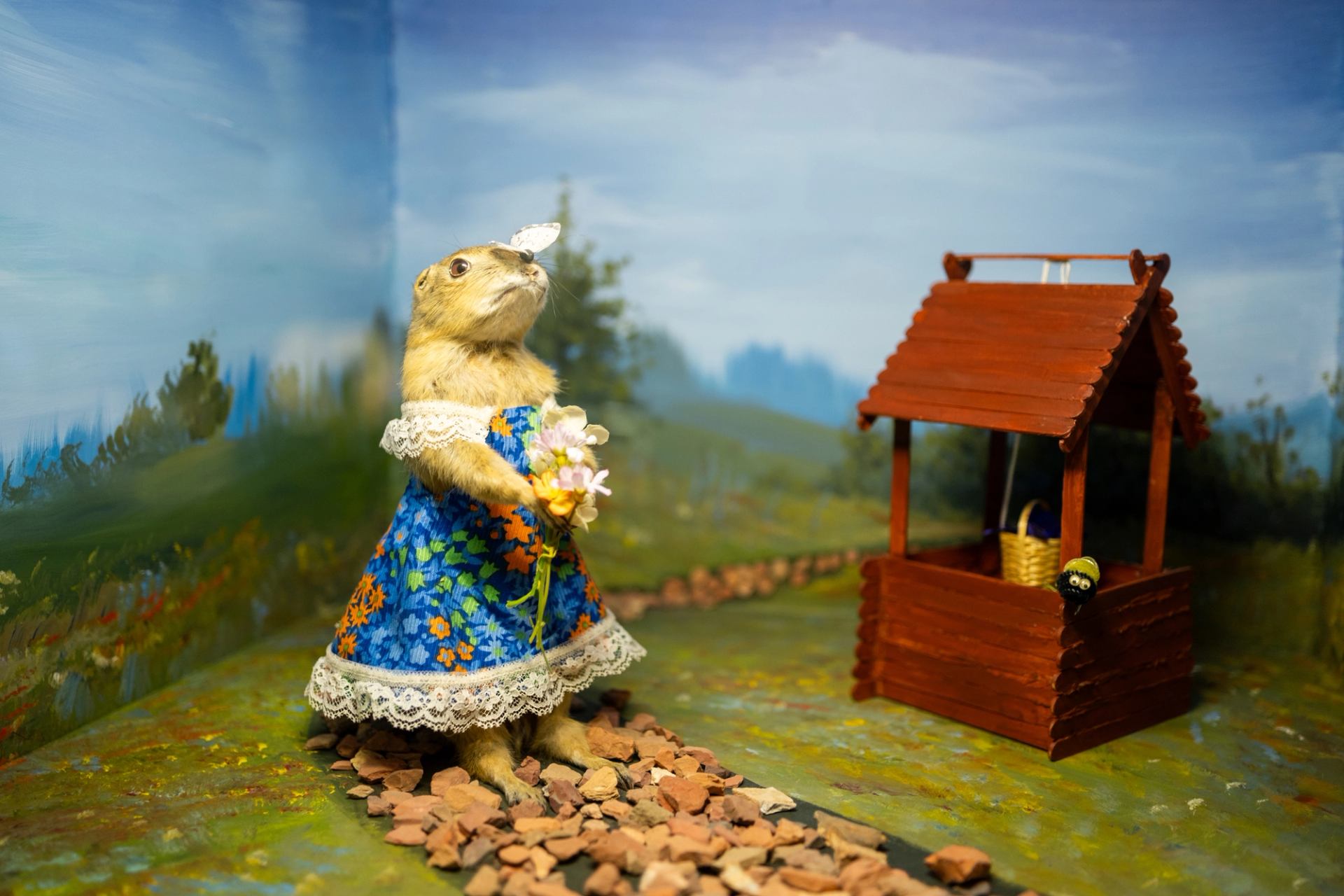 Stuffed gopher exhibit at the Gopher Hole Museum.