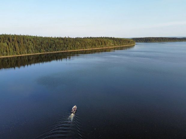 An aerial view of Wabamun Lake.