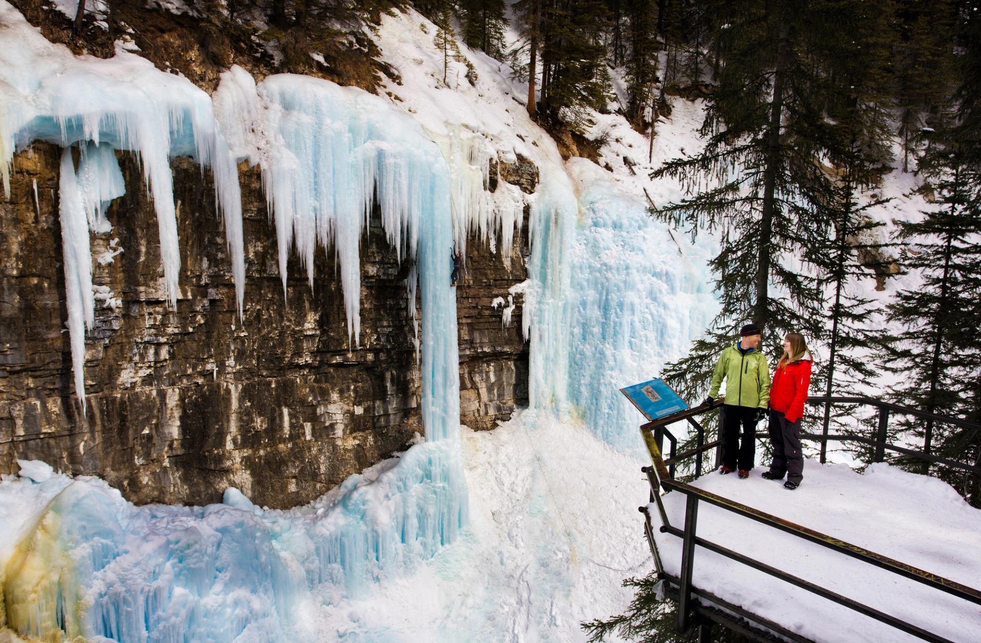 Frozen waterfall near Lake Louise, a stunning winter landmark close to Mountaineer Lodge.