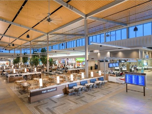 The interior of the Premium Outlet Collection at the Edmonton International Airport.