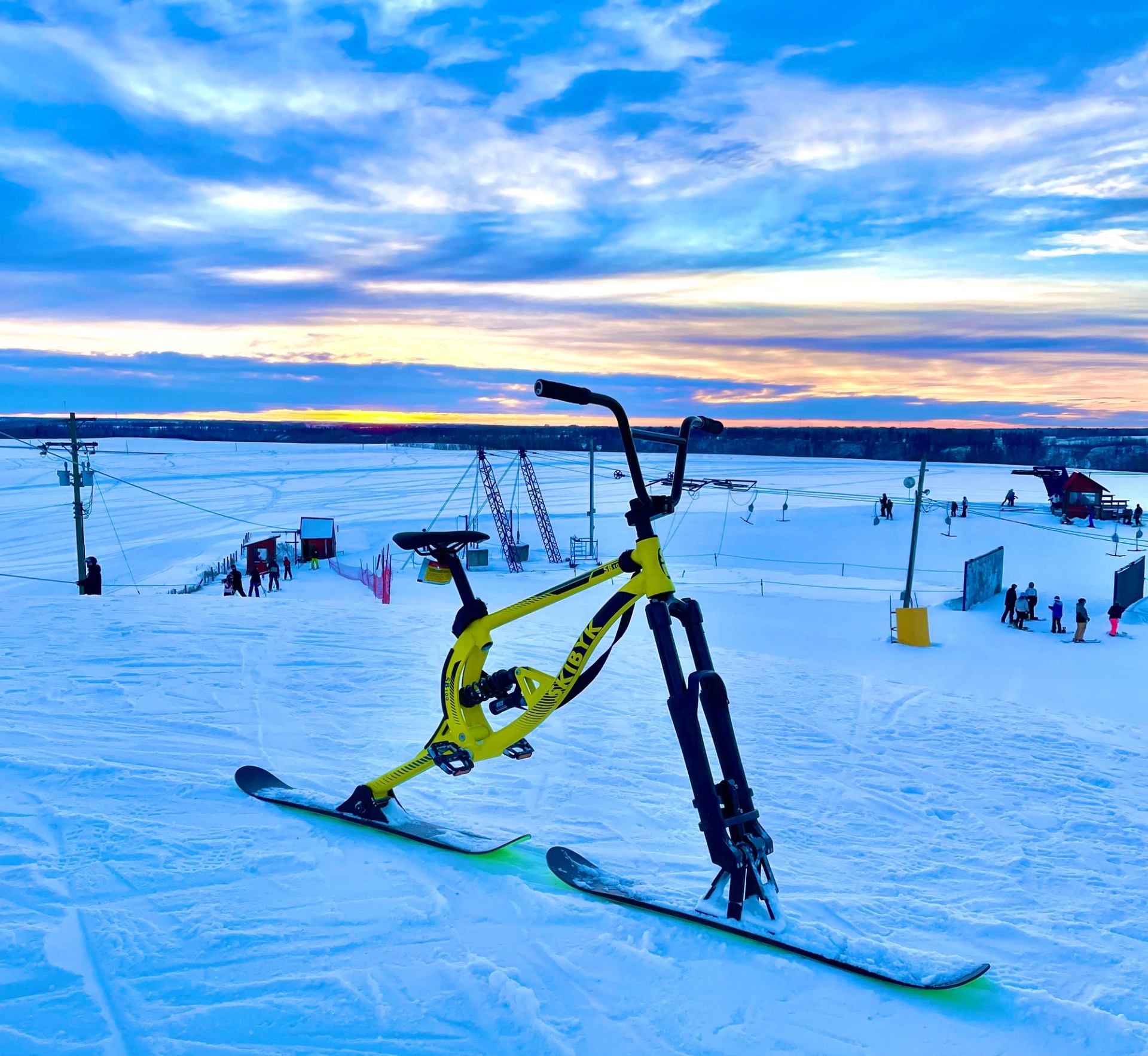 A ski bike in the snow
