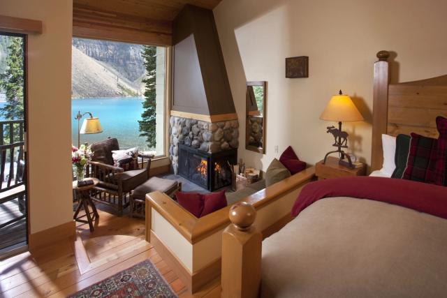 Interior room and living area inside the Moraine Lake Lodge.