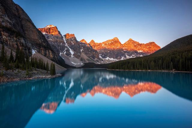 Scenic shot of Moraine Lake in the Canadian Rockies.