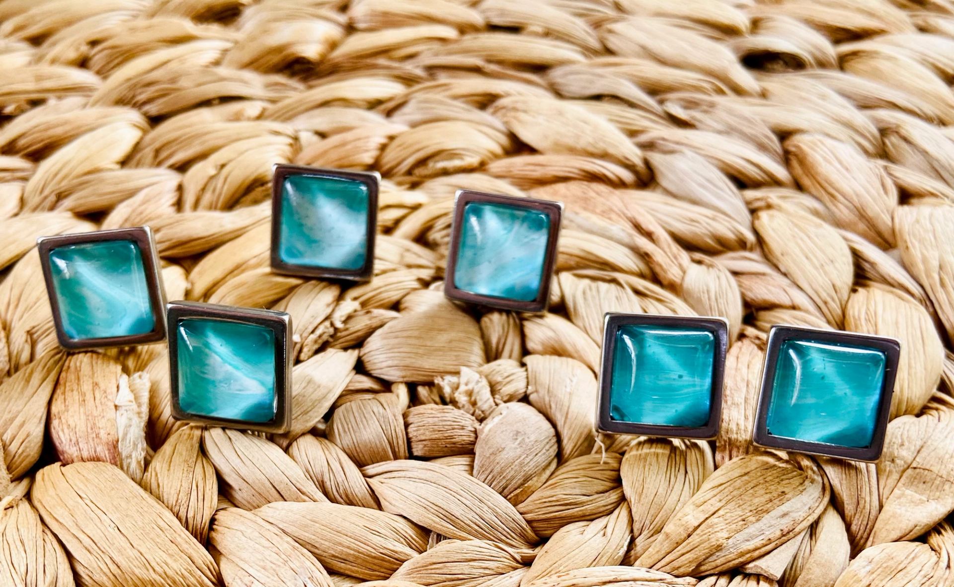 Small Turquoise Square Stud Earrings.