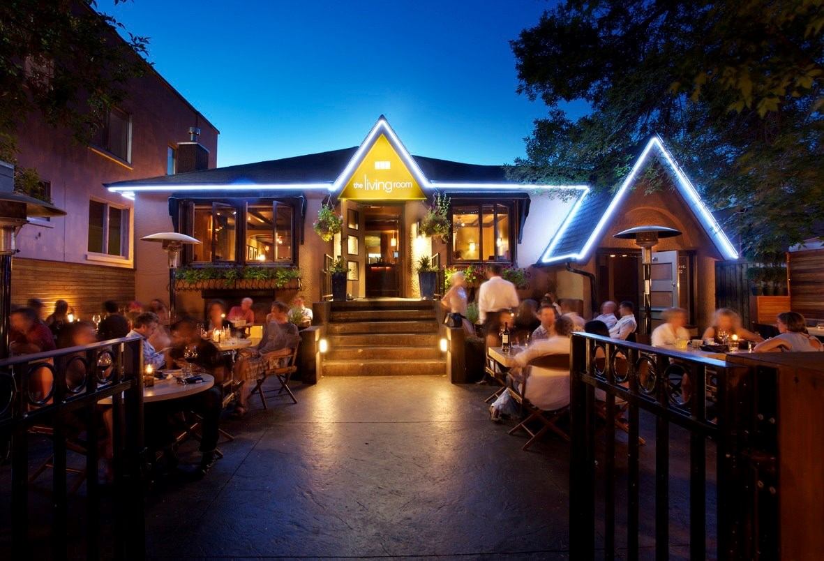 Patio at night.