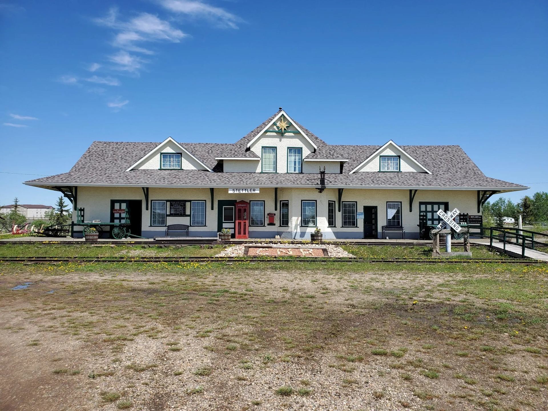 Historic railway-style building at Stettler Town and Country Museum.