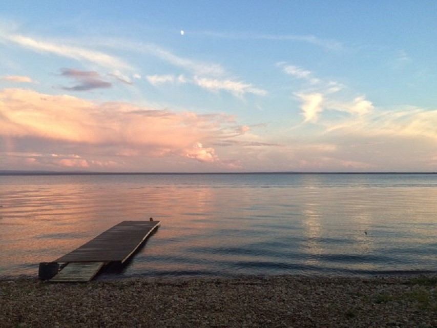 Sunset looking eastwards from the beach at Hilliard's Bay Campground..