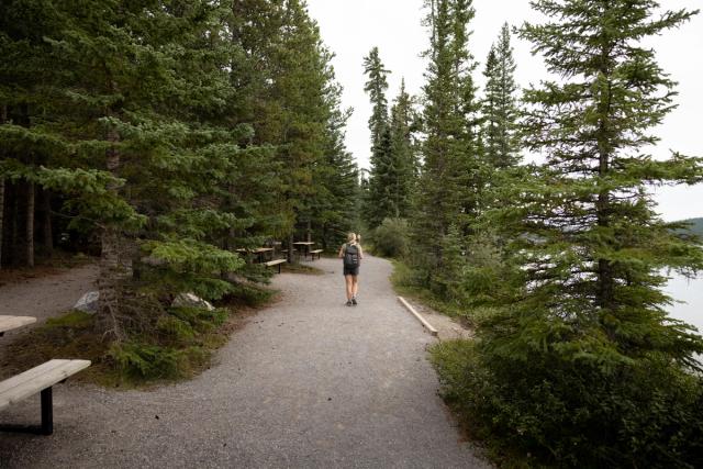 A man hiking at Fish Lake.