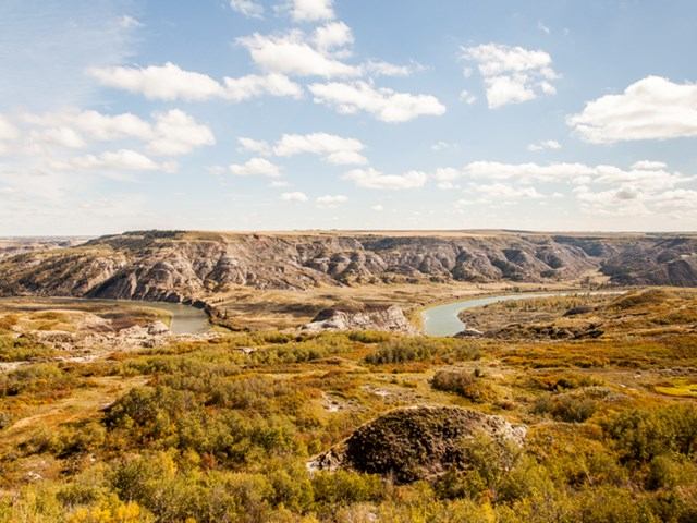 Aerial shot of the Canadian Badlands.