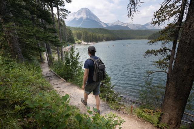 A man hiking at Chinook Campground.