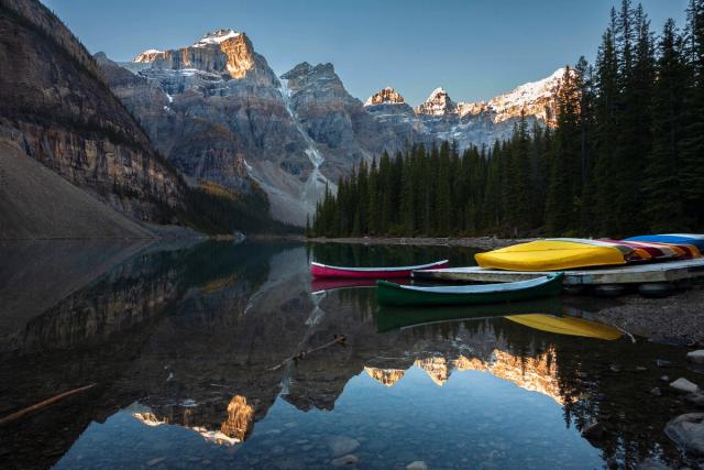 Scenic shot of Moraine Lake in the Canadian Rockies.