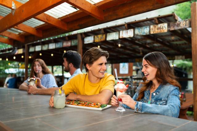 Couple enjoy dinner inside Last Chance Saloon.