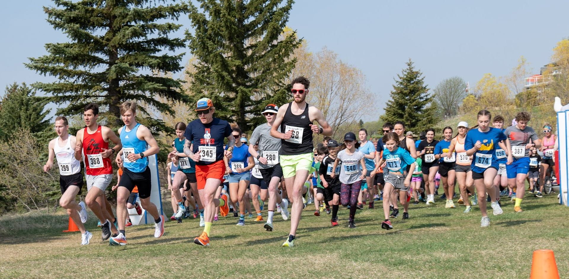 A bunch of runners starting a race at the Ole Spring Run Off event by the Stoney Creek Centre in Camrose.