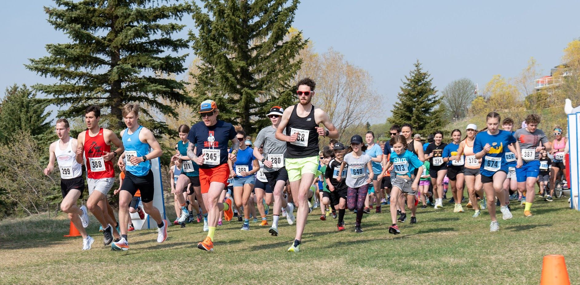 A bunch of runners starting a race at the Ole Spring Run Off event by the Stoney Creek Centre in Camrose.