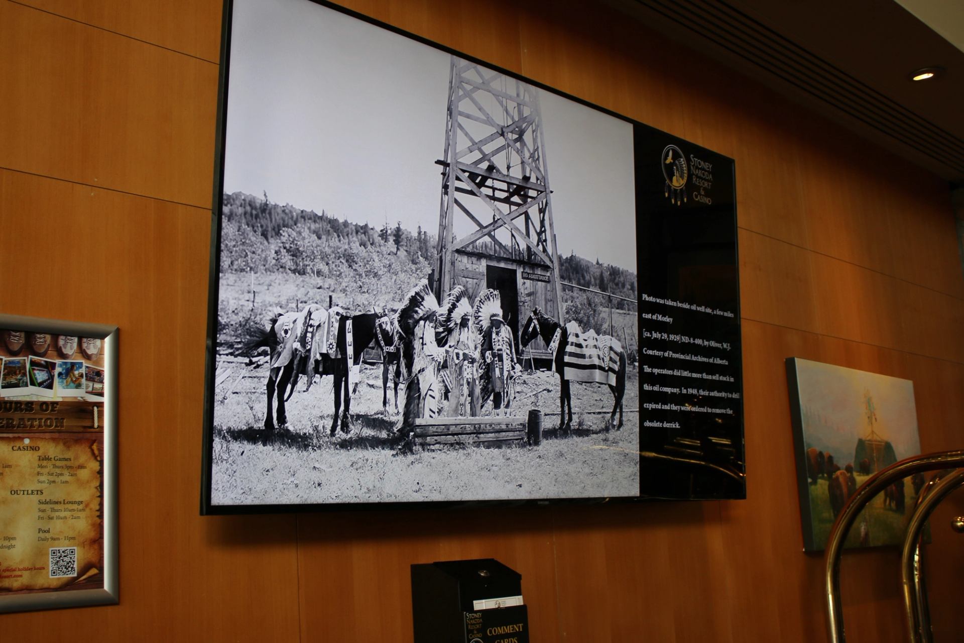Mounted screen with historic horse image.