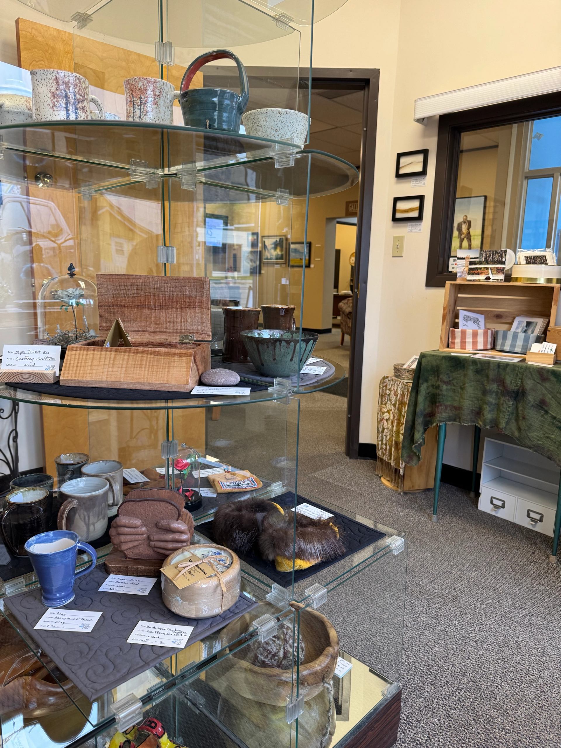 Ceramic pieces on display at Peace River Art Club gallery.