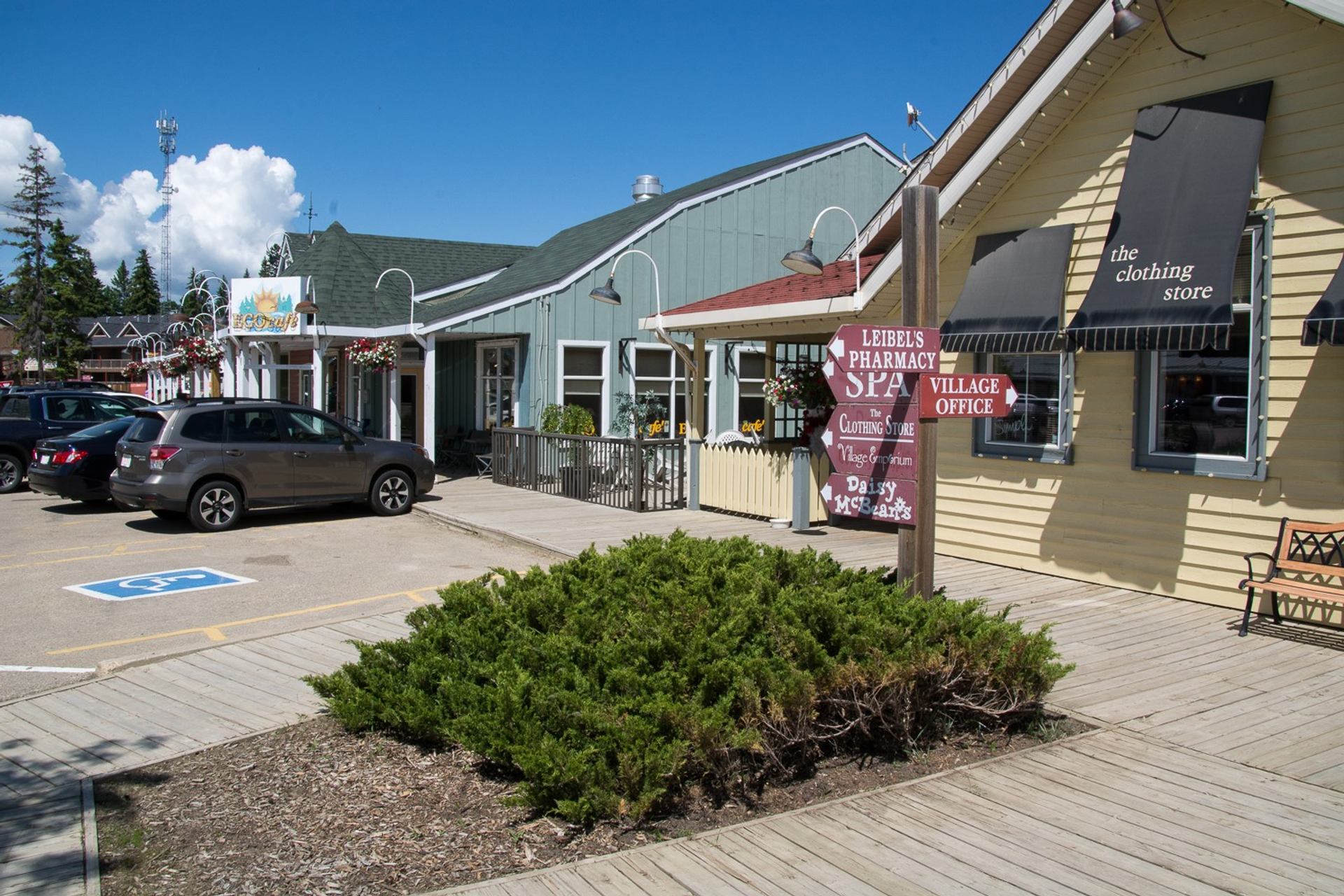 The exterior of shops and storefronts at The Village At Pegaon Lake.