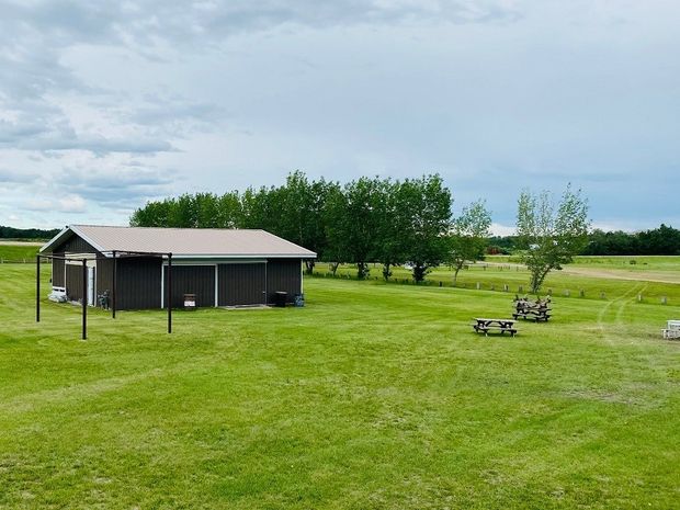 Heated shelter and picnic tables.