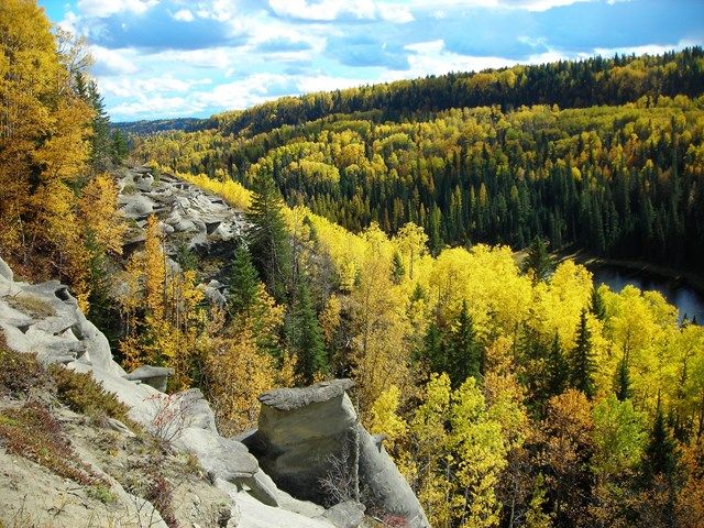 Scenic view of Sundance Provincial Park in the Fall.