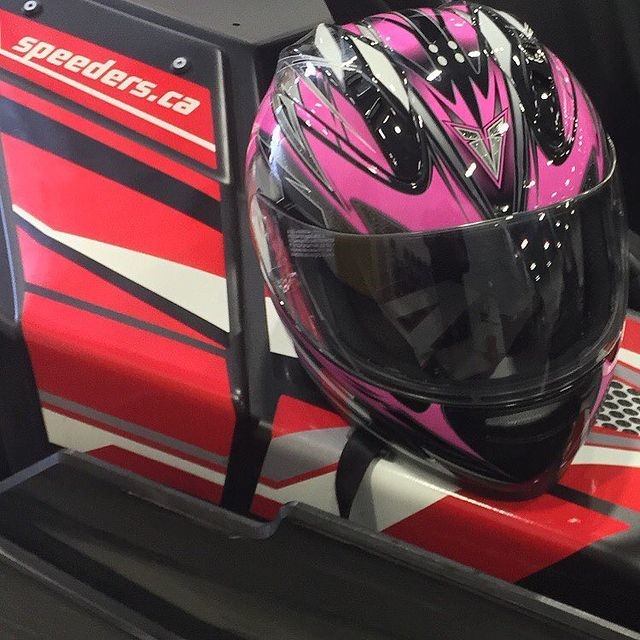 Helmet on SPEEDERS Indoor Prokart go-kart.