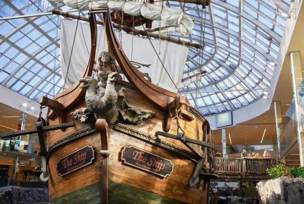 Close up of the Santa Maria Pirate ship at West Edmonton Mall.