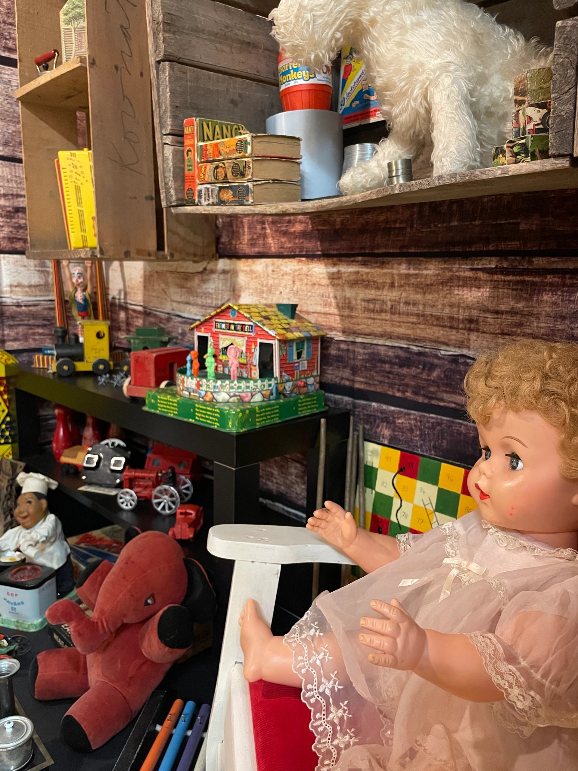 Toys in a display case