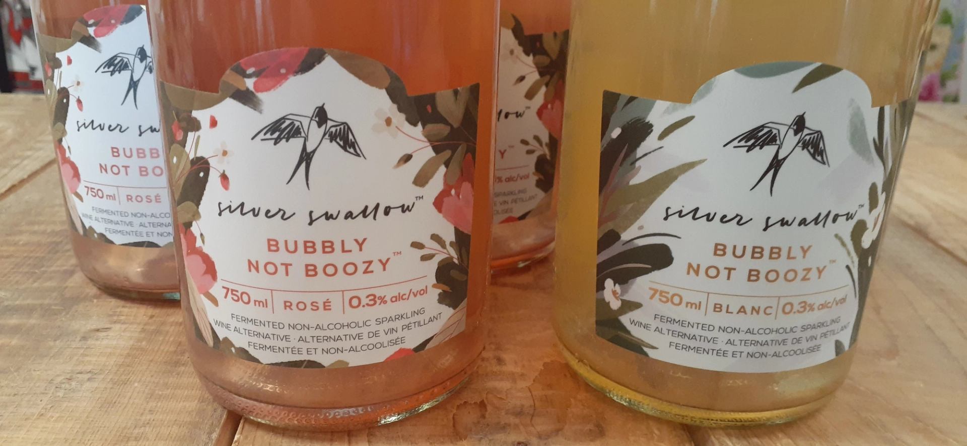 Bottles of "Bubbly not Boozy" beverages