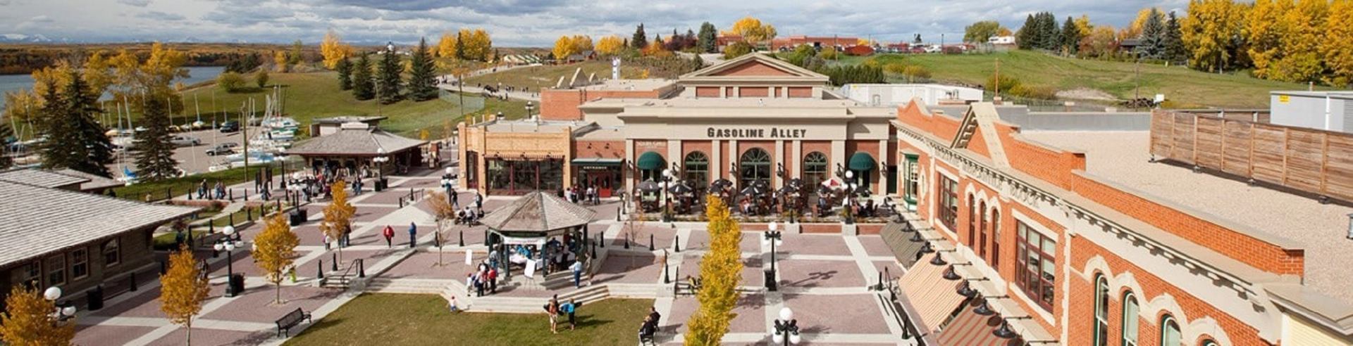 An aerial shot of the exterior of Gasoline Alley.