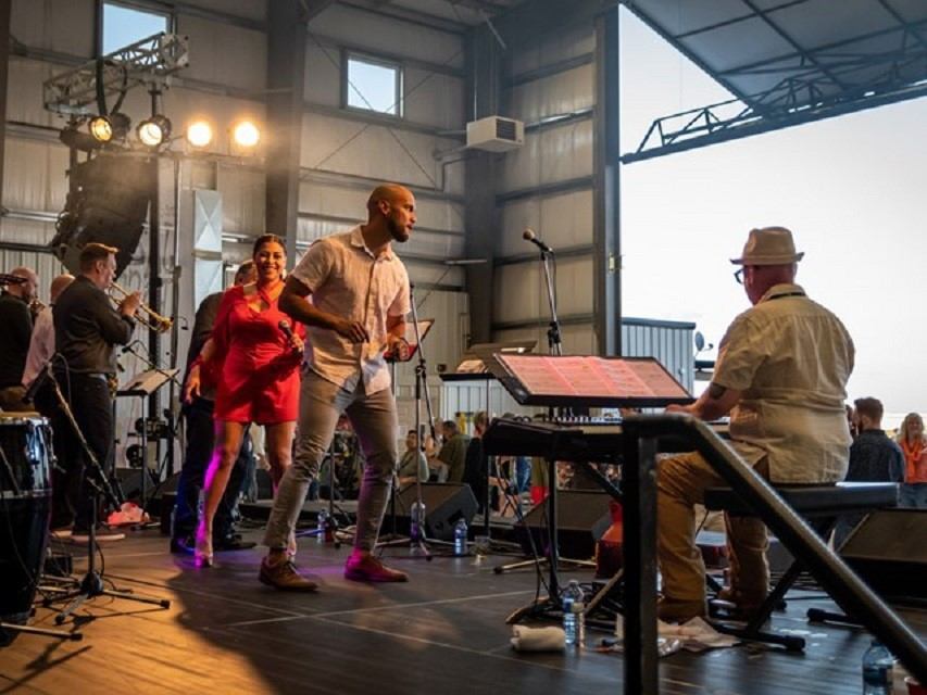 A group performing at the JazzFest