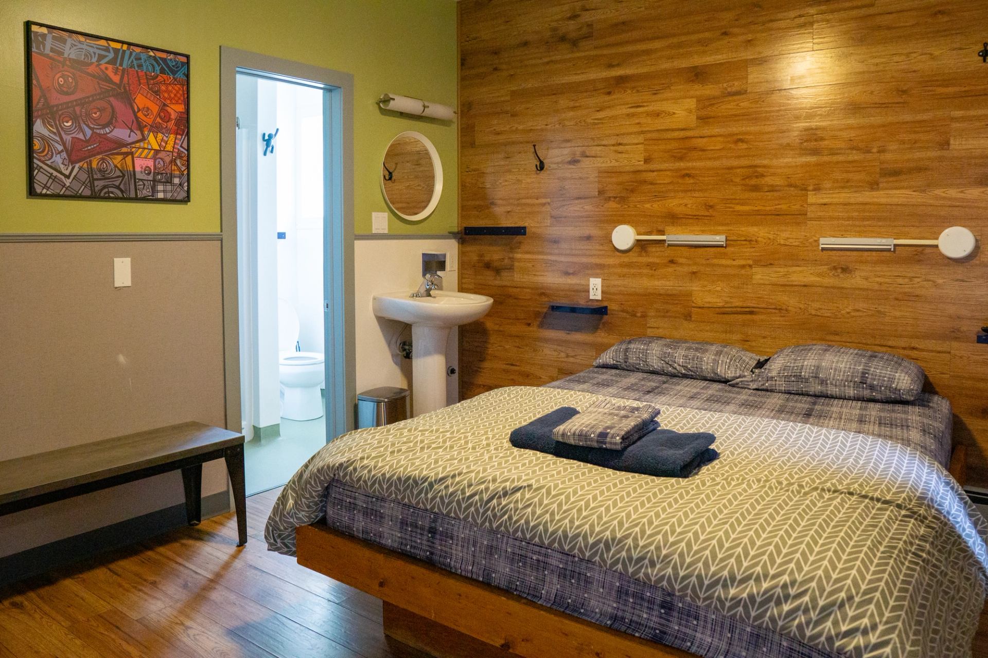 A private room at Jasper Downtown Hostel.