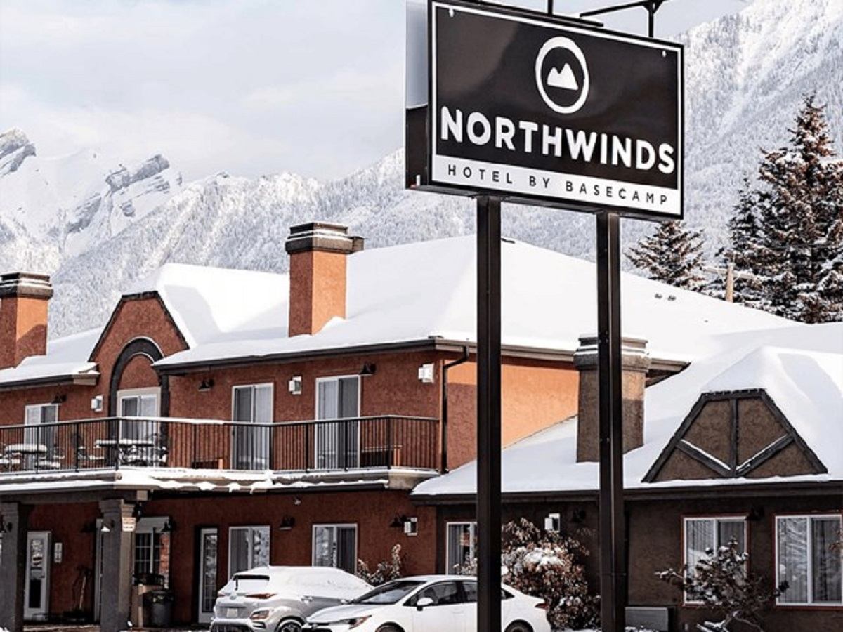 Exterior of Northwinds Hotel in winter